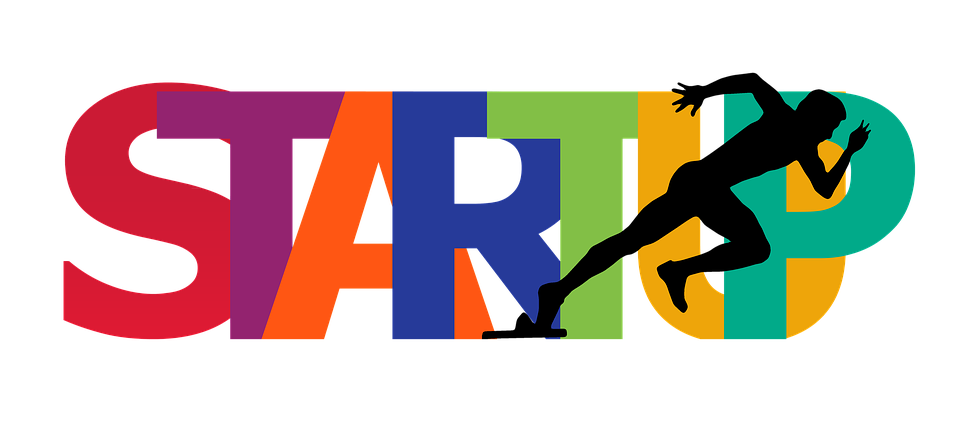 Schriftzug Startup mit startendem Läufer